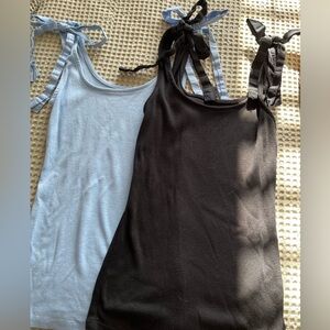 a new day Black and Light Blue bow Tank Tops
